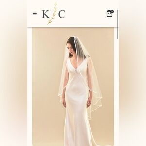 NEW W TAGS | KC Bridal | Mid Length Angel Cut Walking Veil with 1/4” Satin Trim